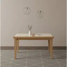 Mesa de Jantar 4 a 6 Lugares Retangular Extensível Tampo de Vidro/MDF Paris Mel/Off White