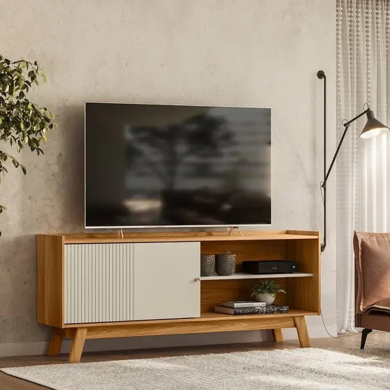 Rack para TV até 65 Polegadas MDF 160cm Aurum Marrom Nature/Off White