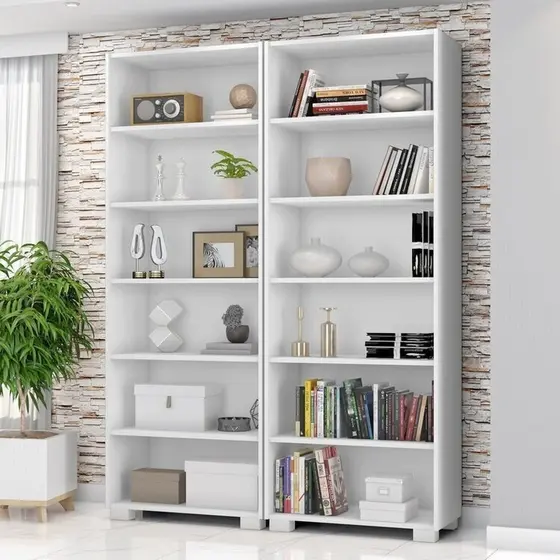 Kit 2 Estantes para Livros 5 Prateleiras 188CMX121M Office Branco/Tx Branco TX