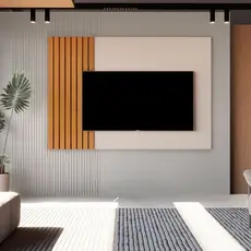 Painel Ripado para TV até 70 Polegadas MDF 180cmx136cm Boto Bege Off White/Nature Off White/Nature
