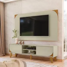Rack com Painel para TV até 65 Polegadas 182cmx150,5cm Duna Bege Cumaru/Opala Cumaru/Opala