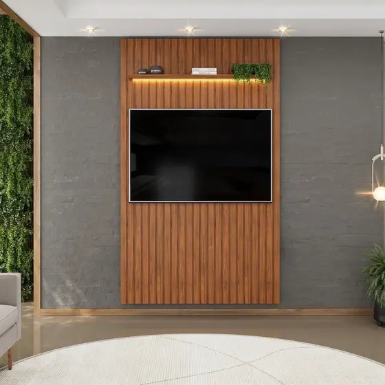Painel para TV até 60 Polegadas com LED MDF 143cmx240cm Trento Marrom Freijó Freijó