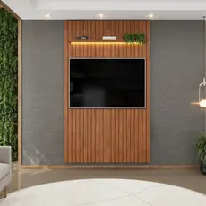 Painel para TV até 60 Polegadas com LED MDF 143cmx240cm Trento Marrom Freijó Freijó