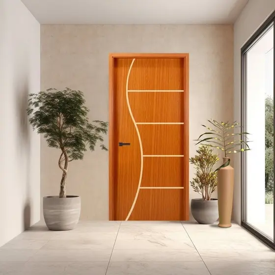 Folha de Porta em Madeira Frisada 7 210x80x3,5cm Gitale Portas Mogno