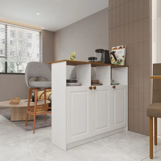 Mesa Bancada Balcão Ilha para Cozinha com 3 Portas e Nichos