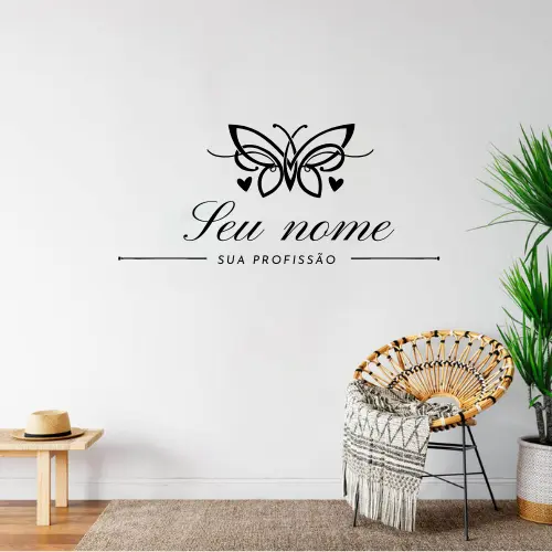 adesivo personalizado para parede logo com borboleta lash nail trancista designer plotado cílios sobrancelhas salão