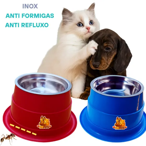 Kit até 4 Comedouro Bebedouro inox pet Anti Formigas e Refluxo para Cachorro e Gato FN Pets premium
