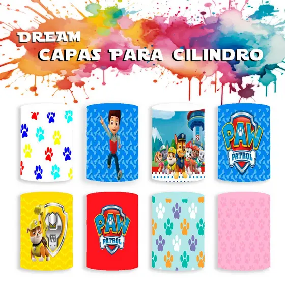 Capa Para Cilindro Decorativo Temático Patrulha Canina Infantil Aniversario Cenário Criança Malha Sublimada Helanca