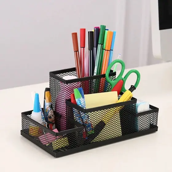 Cesta Porta Lápis Caneta Organizador Multiuso De Metal Telado Para Escritório Top