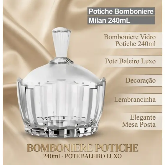 Bomboniere Vidro Potiche 240ml Pote Baleiro Luxo Decoração Lembrancinha Elegante Mesa Posta