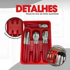 Jogo de Talheres 25 Peças Aço Inox Conjunto Faqueiro Com Porta Suporte Garfos Colheres e Facas