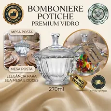 Bomboniere Potiche de Vidro 12cm 270ml Doces Decoração Lembrancinha Baleiro Mesa Posta