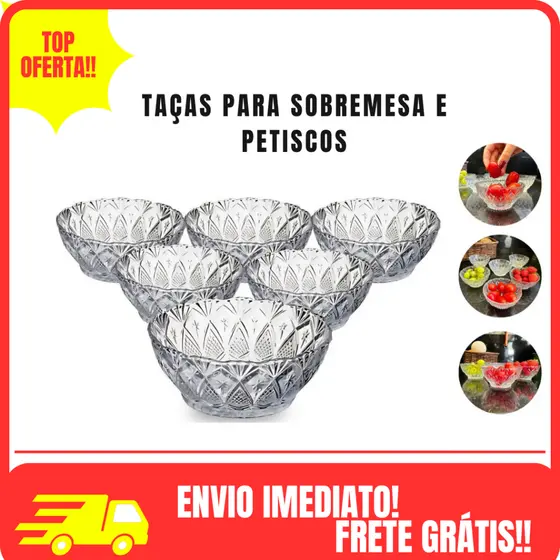 Jogo Sobremesa Taças Tigela Bowl 6 ou 18 Peças 170ml Vidro Desenhado Pote Doce Sorvete Aperitivo