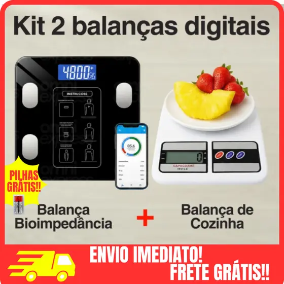 2 Balanças Digital Cozinha e Bioimpedância Para Dieta e Nutrição Fitness com APP Inteligente