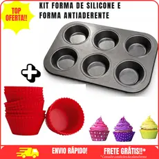 Conjunto 6 ou 12 Forminhas de Silicone Não Gruda + Forma de Cupcake Antiaderente Empada Pão Queijo