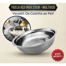 Tigela Bacia Bowl Redonda Aço Inox 25cm Saladeira Culinaria Vasilha Multiuso Cozinha Pote para Pet