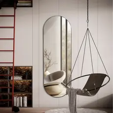 Espelho de Banheiro Formato Pilula para Sala Quarto Apartamento Achadinho com Moldura Couro 110x50cm