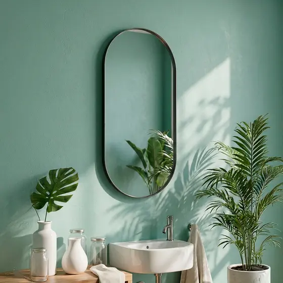 Espelho Orgânico Pílula 50x80cm para Banheiro Sala com Borda em Couro Ecológico e Fixação de Parede
