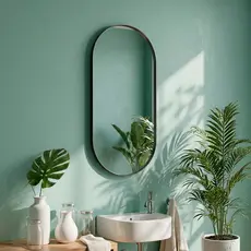 Espelho Orgânico Pílula 50x80cm para Banheiro Sala com Borda em Couro Ecológico e Fixação de Parede