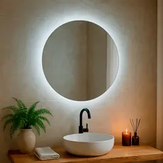 Espelho Redondo com Led 60cm Decorativo para Sala Quarto Banheiro com Suporte de Parede