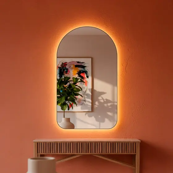 Espelho Decorativo com Led Orgânico Lapidado de Parede Para Sala Quarta Banheiro 55x75 Mod. Capela