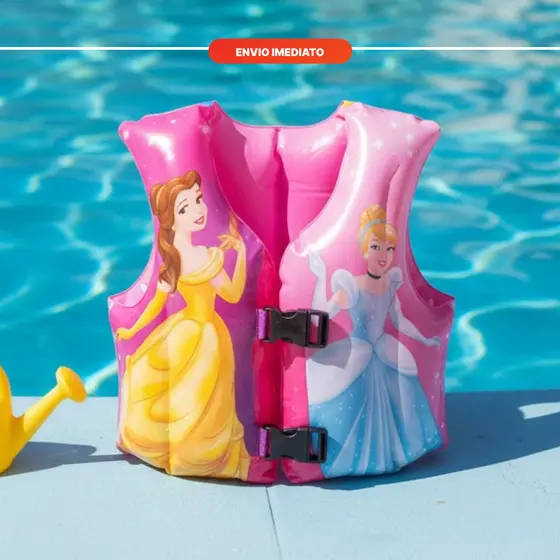 Colete Inflável Princesas Infantil para Flutuação, Segurança na Piscina e Praia, Meninas até 30kg