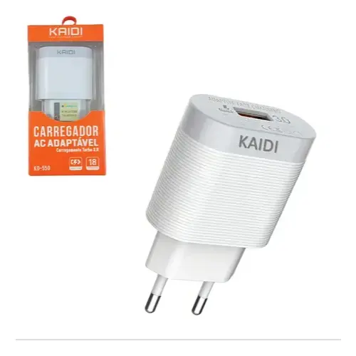 Carregador de Tomada Turbo USB Kaidi KD-550 18W Quick Charge 3.0 Bivolt