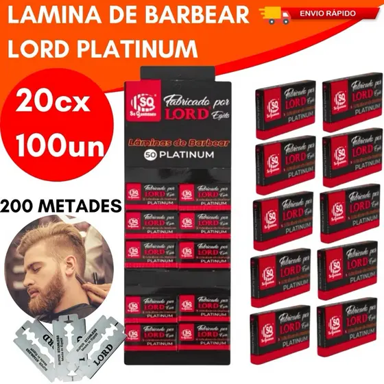 Kit 20 Caixas 100 Laminas Profissional Lord Platinum Para Barbearia Cabelereiro Fabricada no Egito
