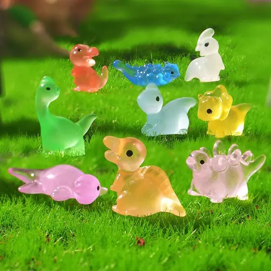 20 Pçs Multicores Mini Dinossauro Luminoso Miniaturas Brilham No Escuro Ornamentos De Resina Jardim Decoratioan Micro Pa