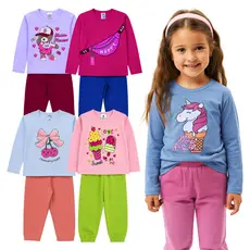 Kit 4 ou 6 Peças 2 ou 3 Conjunto Roupa Infantil Meia Estação Blusa Manga Longa + Calça Feminino