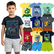 Kit 10 Peças Verão Infantil Menino Camiseta + Bermuda Roupa Masculina Bebê 5 Conjuntos
