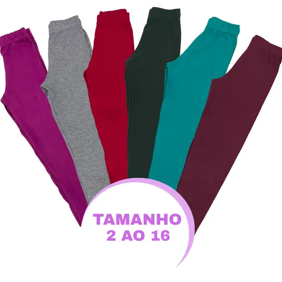 Kit 3 ou 5 Calça Legging Juvenil e Infantil Menina Sortidas Feminina Meia Estação Confortáveis