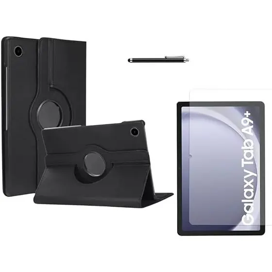 Kit Case Giratoria P\Tablet Galaxy Tab A9 + Película De Vidro + Caneta Touch