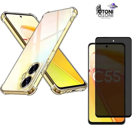Capa Capinha Anti Impacto+Película Privacidade 3D P/ Realme C55 Tela De 6,72 Polegadas - Tech Otoni