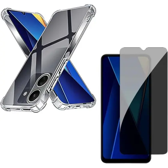 Capa Capinha Anti Impacto + Película Privacidade 3D Para Poco C65 Tela De 6,74 Polegadas