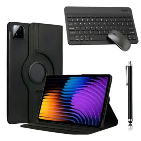 Kit Capa Case Giratoria P/ Tab Mi Pad 7/7 Pro + Película de Vidro + Caneta Touch c/ mouse e teclado