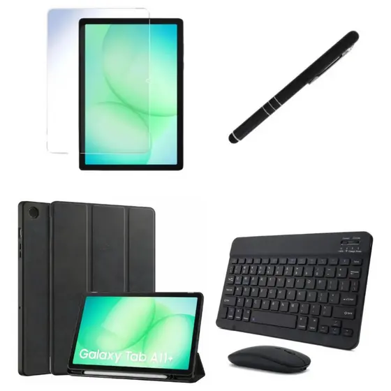 Kit Capa Case Giratoria P/ Tab A11 Plus 11 Pol + Película de Vidro + Caneta Touch c/ mouse e teclado