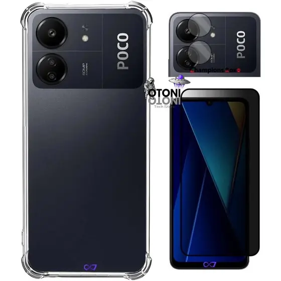 Película Privacidade 3D+Capa Capinha Case TPU+Pelicula Câmera P/  C65 (Tela 6.74") - Tech Otoni