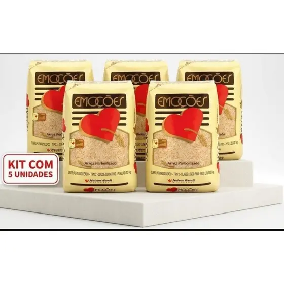 Kit 5 Pacotes de Arroz Parboilizado Emoções 1k Tipo 1