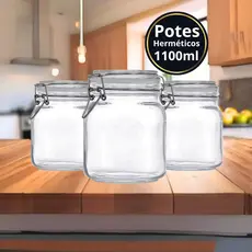 Pote De Vidro Avulso ou kit 1100ML Hermético Com Trava De Inox Pote Para Conserva