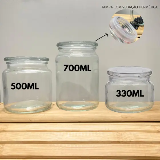 Pote De Vidro Premium Tampa Reta  Hermético  Anti-inseto P/ Alimentos ou Porta Vela  Kit ou Avulso