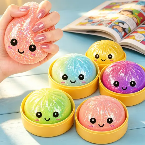 Siopao Brinquedo Arco-Íris Glitter Bolinho Mole Lodo Portátil Fidget Alívio Do Estresse Presentes