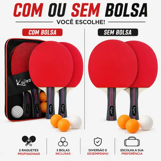 Kit Ping Pong 2 Raquetes 3 Bolas com ou sem Bolsa Tênis de Mesa