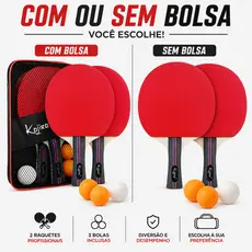 Kit Ping Pong 2 Raquetes 3 Bolas com ou sem Bolsa Tênis de Mesa