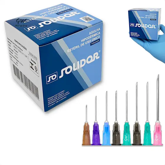 Agulha Hipodérmica Descartável Para Seringa Luer Kit Caixa 18G 21G 22G 24G 26G Tipo Medix Solidor