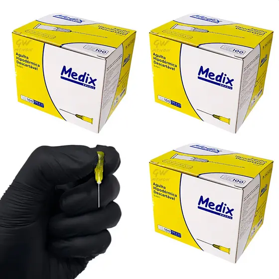 Kit 3 Caixas Agulha Amarela 30G 13x0,30 13x30 Descartavel Fina Botox Milium Carboxi Ozonio Insulina