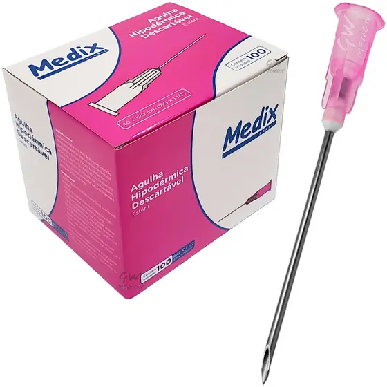 Caixa 100 Agulha Hipodérmica Rosa 18g 40x1,20mm Aspiracao Extracao Estetica Seringa Luer 40x1,20 Mm