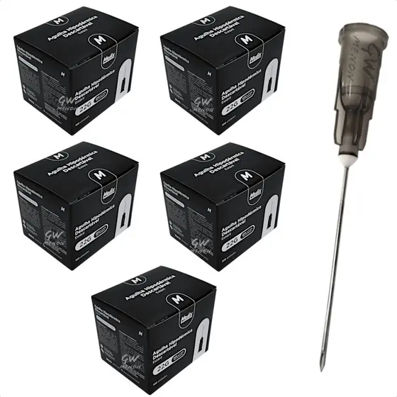 Kit 500un Agulha Hipodermica 25x0.70 25x0,70 22G Descartavel Luer Preto Cinza 25x0.70mm 25x0,70mm