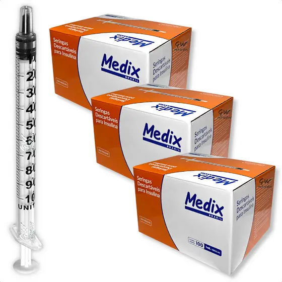 Kit 3 Caixas Seringa De Insulina 1ml 300un Sem Agulha 1 ml  Descartável Estéril Anvisa Inmentro