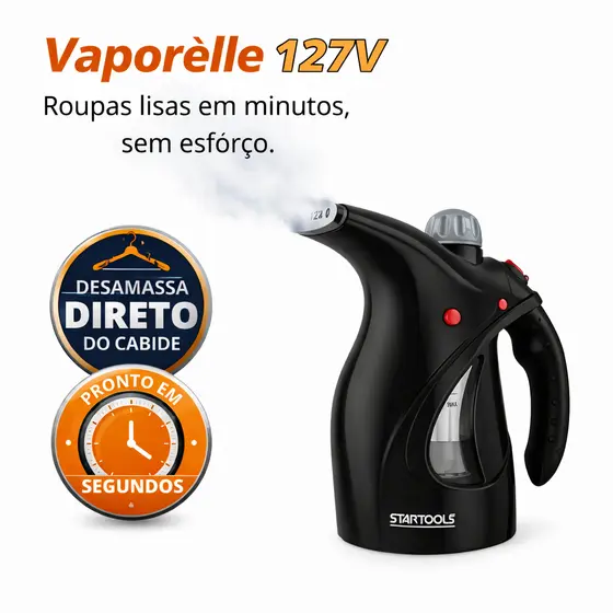 Passadeira A Vapor Portátil Vaporélle 127V Desamassador De Roupas Preto Alta Pressão